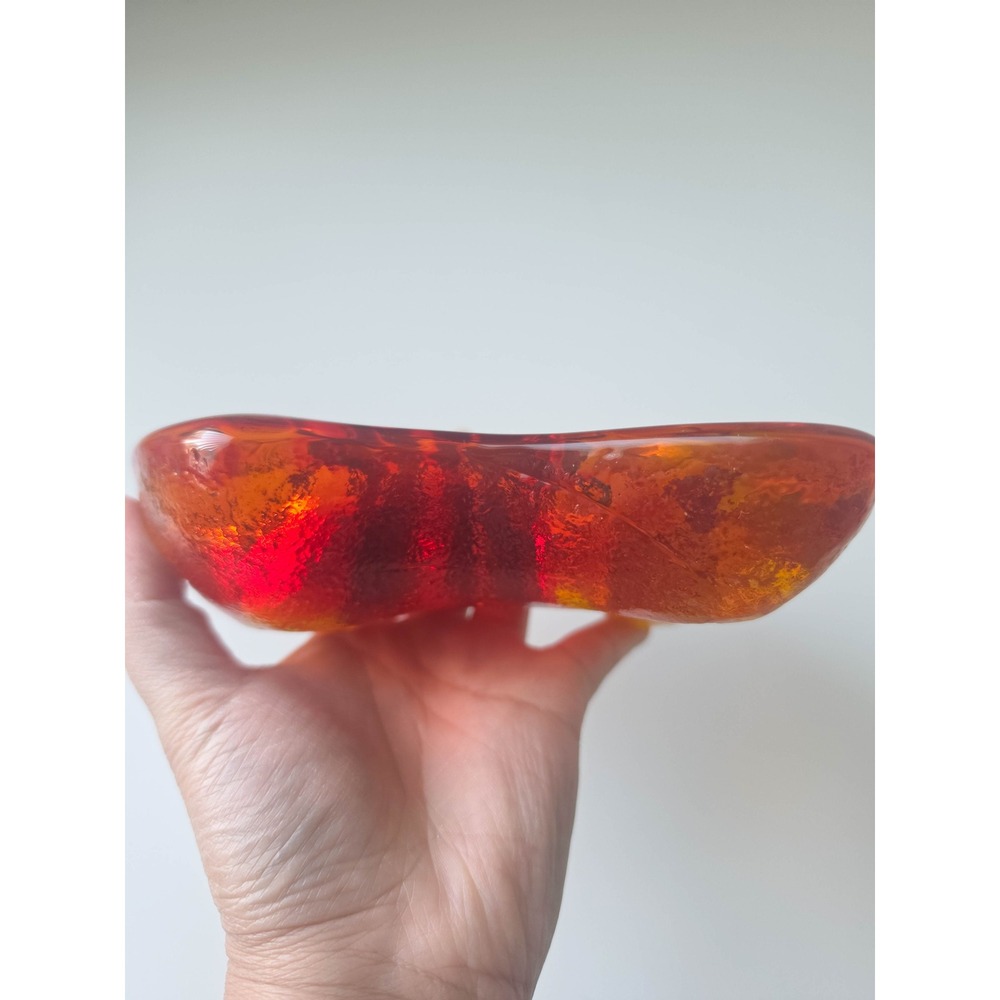 Vintage MCM Blenko Amoeba Amber Red Glass Biomorphic 2 Hole Candle Holder - Picture 7 of 9